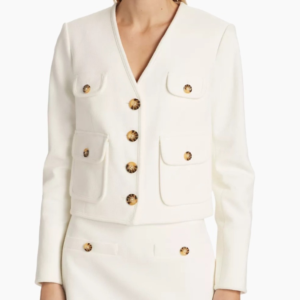 NWT Veronica Beard Isola Stretch Cotton-Blend V-Neck Jacket as 8 - Picture 2 of 9